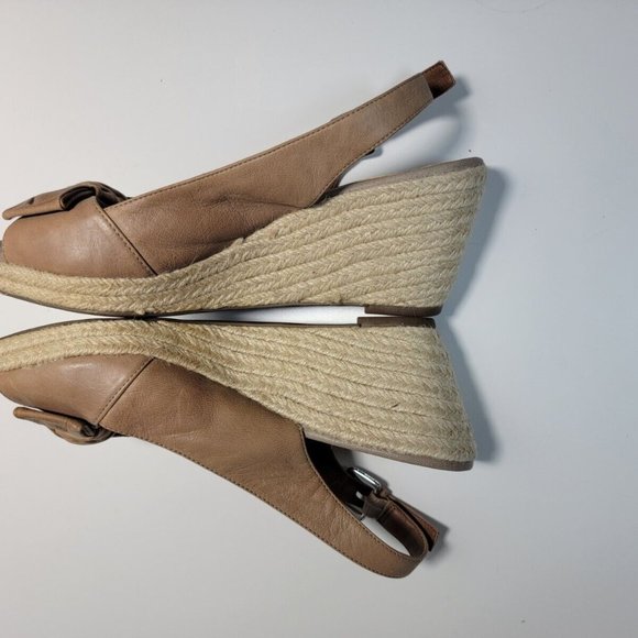 Franco Sarto Heels Womens 8 M Peep Toe Wedge Espadrille Tan Leather Slingback - Picture 5 of 7